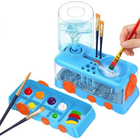 Nettoyeur de pinceaux de peinture à motif dessin animé amélioré avec plateau, support et système de drainage bleu