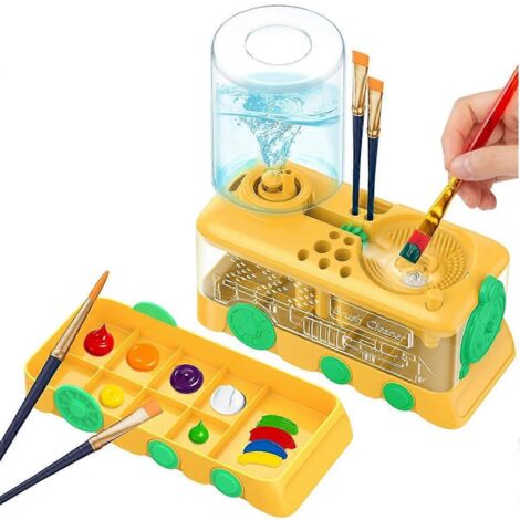 Nettoyeur de pinceaux de peinture à motif dessin animé amélioré avec plateau, support et système de drainage jaune