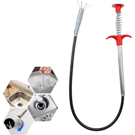 Nettoyeur de vidange 60cmtiges de vidange de nettoyant d'évier flexible outil de vidange de serpent avec brosse de nettoyage d'évier de cuisine réutilisable facile à utiliser