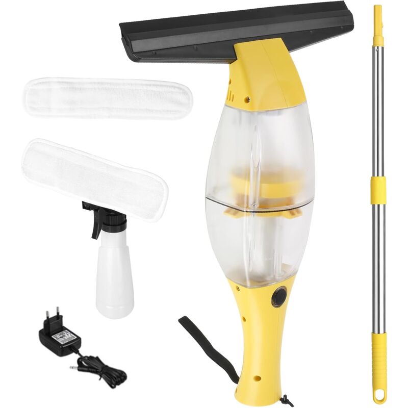 Nettoyeur de vitres électrique sans fil avec manche télescopique, autonomie batterie:40 min,buse d'aspiration 28 cm,vaporisateur avec housse en