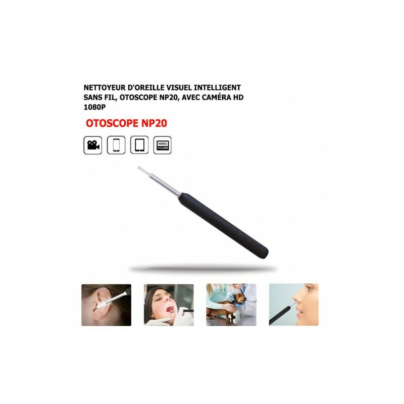 ME - Nettoyeur d'oreille Visuel Intelligent Sans Fil, Otoscope NP20, Avec caméra hd 1080P, Noir, App iPhone iPad Android, Nez, Bouche