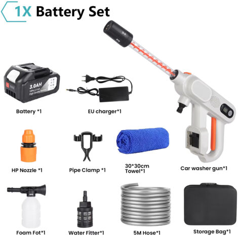 Nettoyeur électrique brushless – 80 bars – 3 modes – Blanc – Compatible Makita 21V – 1 accu – Usage domestique