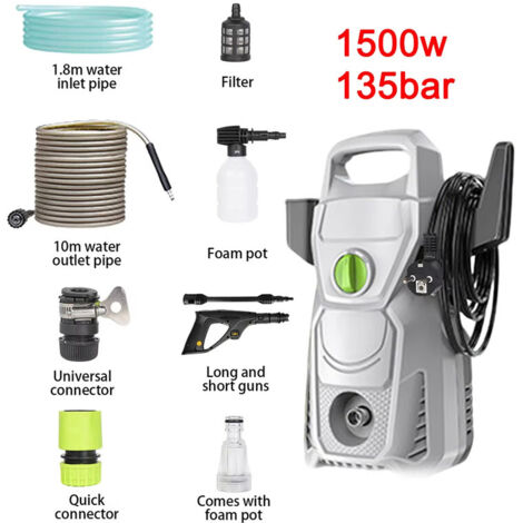 Nettoyeur électrique haute pression 1500W – 135 bar – 336 L/h – pistolet haute pression multi-angle
,Gris