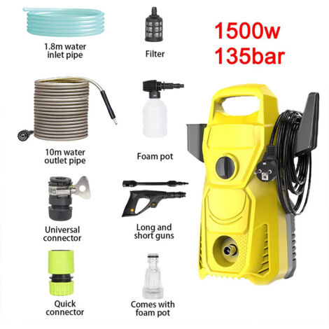 Nettoyeur électrique haute pression 1500W – 135 bar – 336 L/h – pistolet haute pression multi-angle
,Jaune