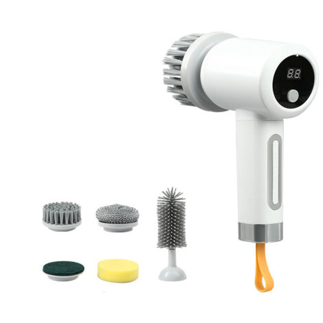 Nettoyeur électrique réglable 3 vitesses avec 5 brosses  Brosse de douche pour baignoire, carrelage, joint, sol, WC, cuisine, mur, maison, appartement, voiture, plinthe  Outil ménager polyvalent