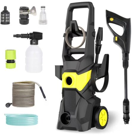 Nettoyeur haute pression 135 bars, 1500 W, avec roues, outil d'irrigation multifonctionnel, adapté à l'arrosage du jardin et au lavage de voiture.