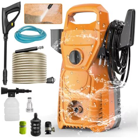 Nettoyeur haute pression 135 bars, pistolet à eau pour lavage de voiture avec buse réglable à 160°, convient au nettoyage de jardin, 1500 W, orange.