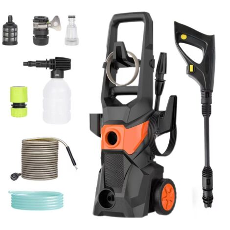 Nettoyeur haute pression 1500W, 135 bars, avec roues, nettoyeur à jet électrique, adapté à l'arrosage du jardin et au lavage de voiture.