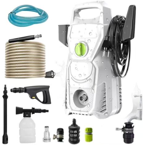 Nettoyeur haute pression 1500W, 135 bars, avec tuyau et buse de 10 mètres, 3 modes, convient au nettoyage des voitures et des terrasses, gris.