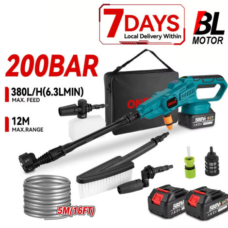 Nettoyeur haute pression 200Bar brushless sans fil portable pour auto et jardin puissant et efficace avec 2 batteries Makita incluses
