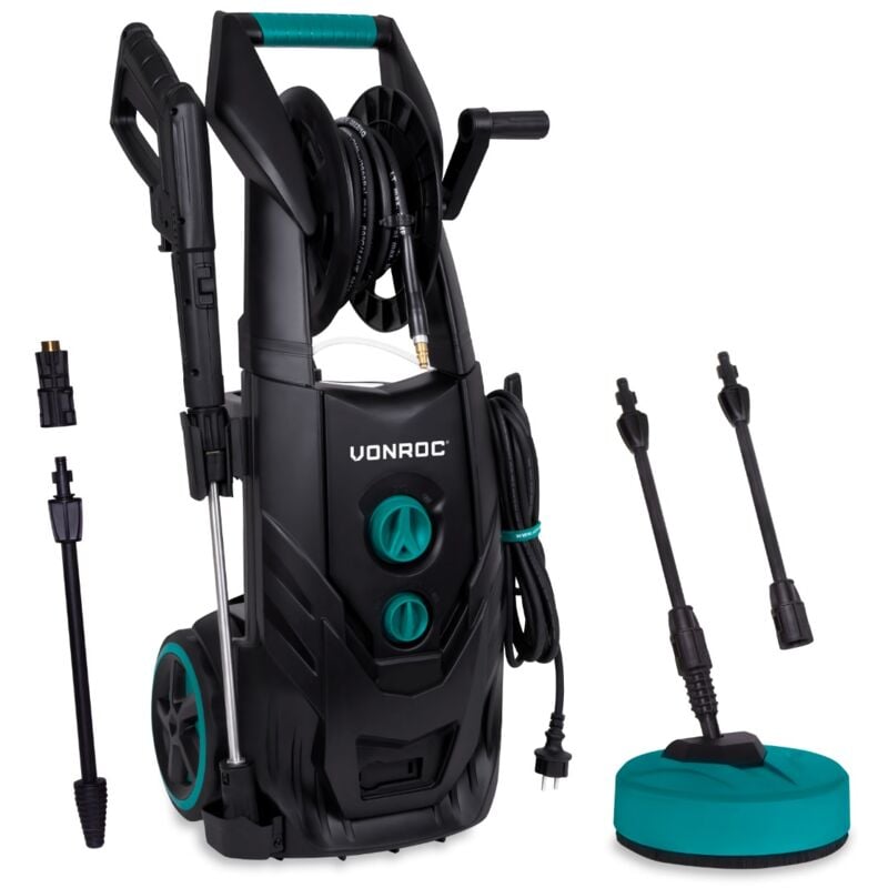Vonroc - Nettoyeur à haute pression 2500W pro V25-2 – 195 bars – 468 l/h –Moteur à induction –Tuyau de 8m, enrouleur de tuyau, nettoyeur de patio,