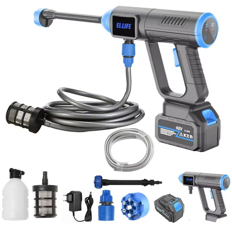 SNQ - Nettoyeur Haute Pression à Batterie, Max 30bar avec Batterie, Pulvérisateur de Mousse, 6-en-1 Multi-Usage Buse pour Le Nettoyage et Arrosage