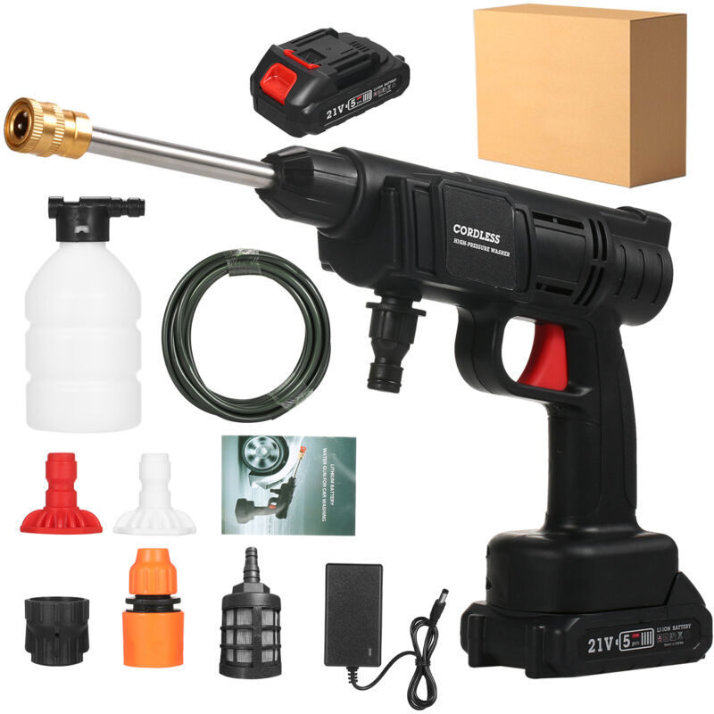 SNQ - Nettoyeur Haute Pression à Batterie, Max 350 psi avec 2 x 1500mah Batteries, Pulvérisateur de Mousse, pour Le Nettoyage et Arrosage