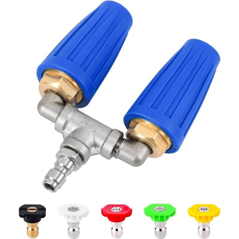 Nettoyeur Haute Pression à Double Buse Turbo avec 5 Buses, 4000 psi Nettoyeur Haute Pression à Dégagement Rapide Buse(Bleu)