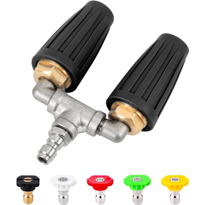 Aougo - Nettoyeur Haute Pression à Double Buse Turbo avec 5 Buses, 4000 psi Nettoyeur Haute Pression à Dégagement Rapide Buse(Noir)