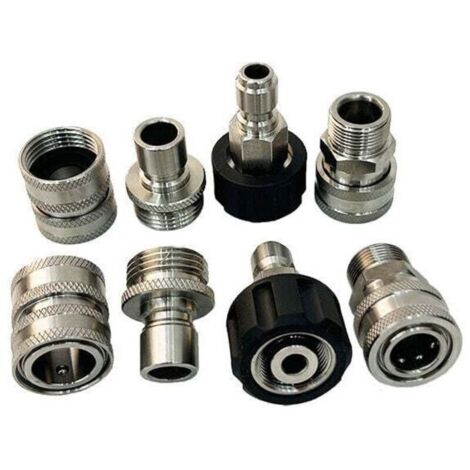 Nettoyeur Haute Pression Accessoires, 8pcs Connecteur Rapide Tuyau à Haute Pression Kit,Connecte Canon Lance et Tuyau Métrique，Raccord M22-14mm，M22 3/8" Connexion Rapide 3/4" Déconnexion-Crezuo
