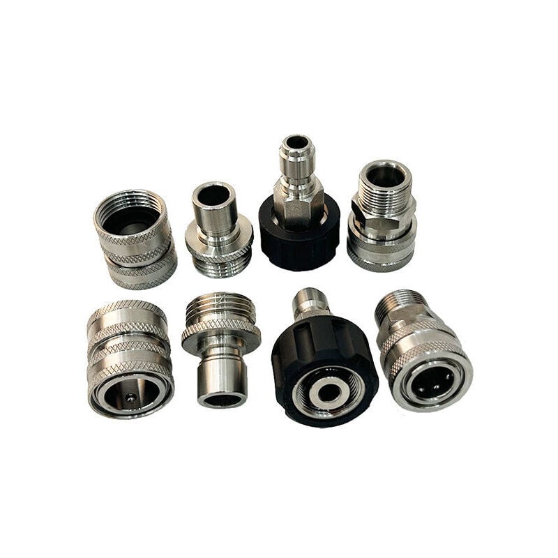Ikodm - Nettoyeur Haute Pression Accessoires, 8pcs Connecteur Rapide Tuyau à Haute Pression Kit,Connecte Canon Lance et Tuyau Métrique,Raccord
