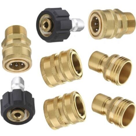 Nettoyeur Haute Pression Accessoires, Connecteur Rapide de Tuyau à Haute Pression Kit, Connecte Canon Lance et Tuyau, M22 3/8" Connexion Rapide 3/4" Déconnexion Rapide, 8pcs