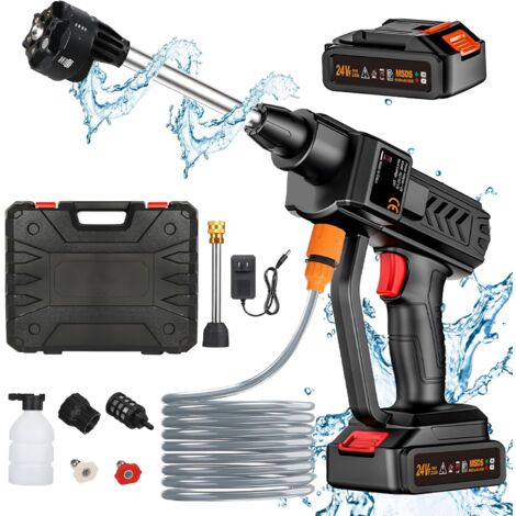 Nettoyeur Haute Pression Buse 6 en 1, 260 PSI Nettoyeur Haute Pression sans Fil avec 2 Batteries, Adapté pour Nettoyer Les Voitures