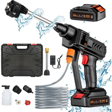 Nettoyeur Haute Pression Buse 6 en 1, 260 PSI Nettoyeur Haute Pression sans Fil avec 2 Batteries, Adapté pour Nettoyer Les Voitures