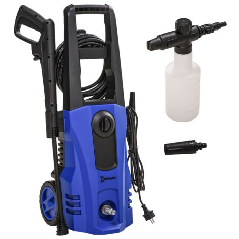Nettoyeur haute pression cinq pièces sur roues, tuyau haute pression de 6 mètres, puissance de 1800 watts, débit d'eau maximal : 510 litres/heure, pression de service…