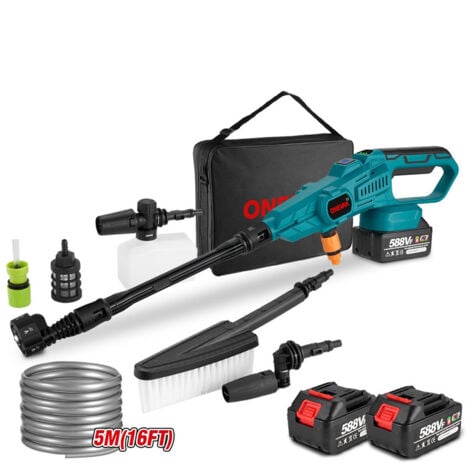 Nettoyeur haute pression électrique 100Bar，Avec indicateur de batterie LED, brosse de nettoyage et buse coudée，Convient pour le lavage de voiture, le nettoyage de la maison