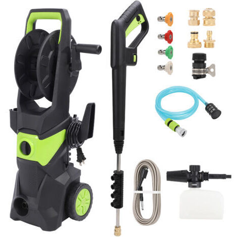 Nettoyeur haute pression électrique, pression de travail de 150 bar, débit 9L/min, puissance 3000 W, tuyau haute pression de 10 m, réservoir de détergent compact-vert