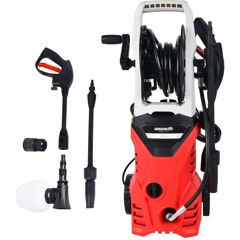 Nettoyeur haute pression électrique1400W 105bar 7l/min, lance, buse réglable, bouteille savon, hpc et aiguille de nettoyage Greencut JET140C-4