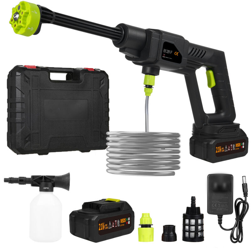 Decdeal - Nettoyeur haute pression Portable puissant 21V, pistolet de lavage de voiture avec 2 batteries rechargeables 1500x10mah 6 en 1, plusieurs