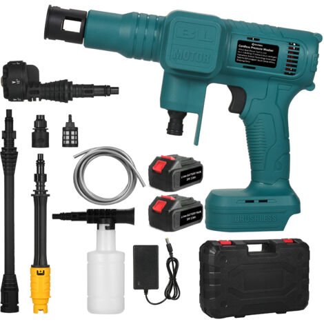 Nettoyeur haute pression portable sans balais 900PSI 62BAR Laveuse électrique haute puissance sans balais 2 pièces alimenté par batterie rechargeable Buse 6 en 1 Nettoyeur à main Pistolet à eau