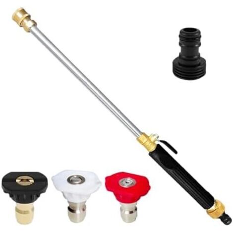 Nettoyeur Haute Pression pour Tuyau d'Arrosage - Outil de Pulvérisation Réglable Rinceur d'arrosage avec raccord Rapide et 3 Buses Jardin, Lavage Auto, vitres, terrasse, Nettoyage Noir