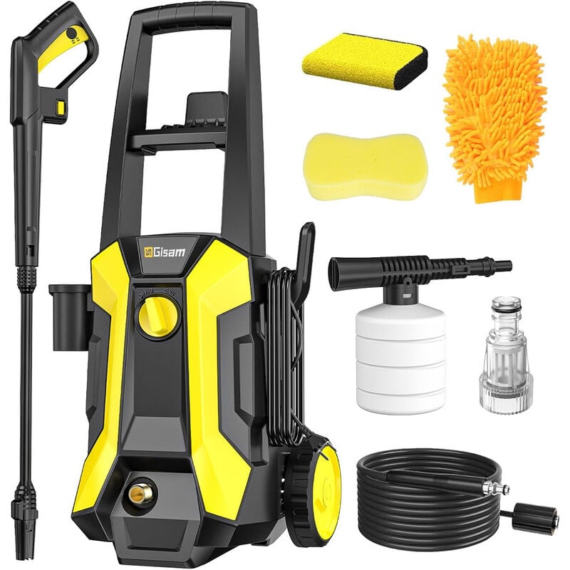 Gisam - Nettoyeur Haute Pression, Max 180bar avec Enrouleur De Tuyau De 8m, DéBit 480l/H,avec Bouteille De Savon Buse à Mousse, Pistolet Haute
