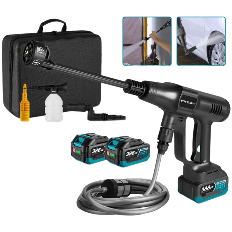 Onevan - nettoyeur haute pression portable 100 bar,3 vitesses,buse 6-en-1,pistolet à eau haute pression sans fil avec deux batteries et