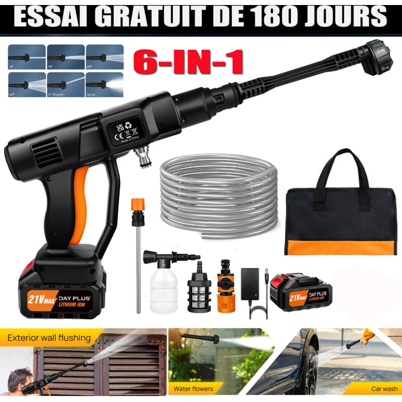Dayplus - Nettoyeur haute pression sans fil 180 bars pour voiture Jet Water 3Ah batteries