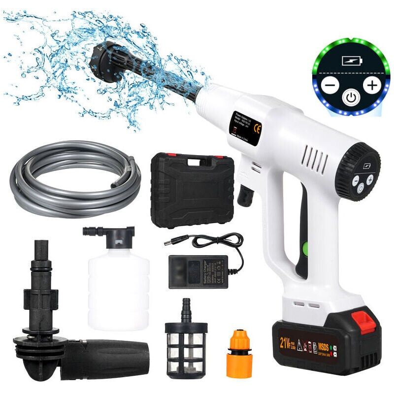 SNQ - Nettoyeur Haute Pression sans Fil 21V - 6 en 1 Buse Multifonction Pistolet Haute Pression 725 psi avec Tuyau de 5M, 1 x 1500mAh Batterie, pour