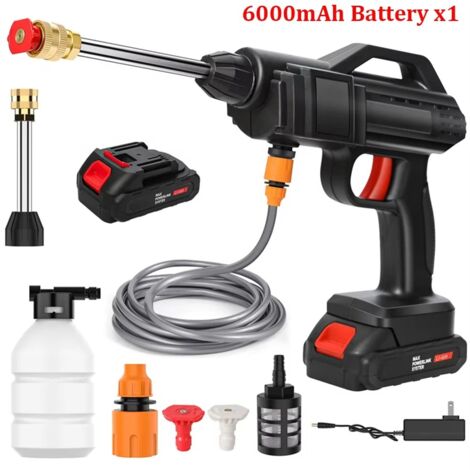 Nettoyeur haute pression sans fil 30 bars, pistolet de lavage de voiture, 1 batterie 6000mAh, générateur de mousse, pistolet à eau par pulvérisation, Machine de nettoyage