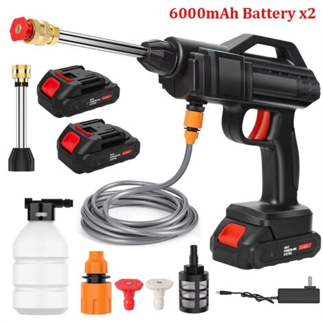 Nettoyeur haute pression sans fil 30 bars, pistolet de lavage de voiture, 2 batteries 6000mAh, générateur de mousse, pistolet à eau par pulvérisation, Machine de nettoyage