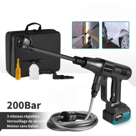 Nettoyeur haute pression sans fil 6 en 1 200 bars, pistolet à eau pour voiture, nettoyeur domestique, pistolet de lavage pour batterie Makita, Sans batterie