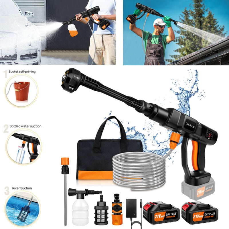 Dayplus - Nettoyeur Haute Pression sans Fil, 6 en 1 , 2x 3000mAh Batterie 180 Bar Max