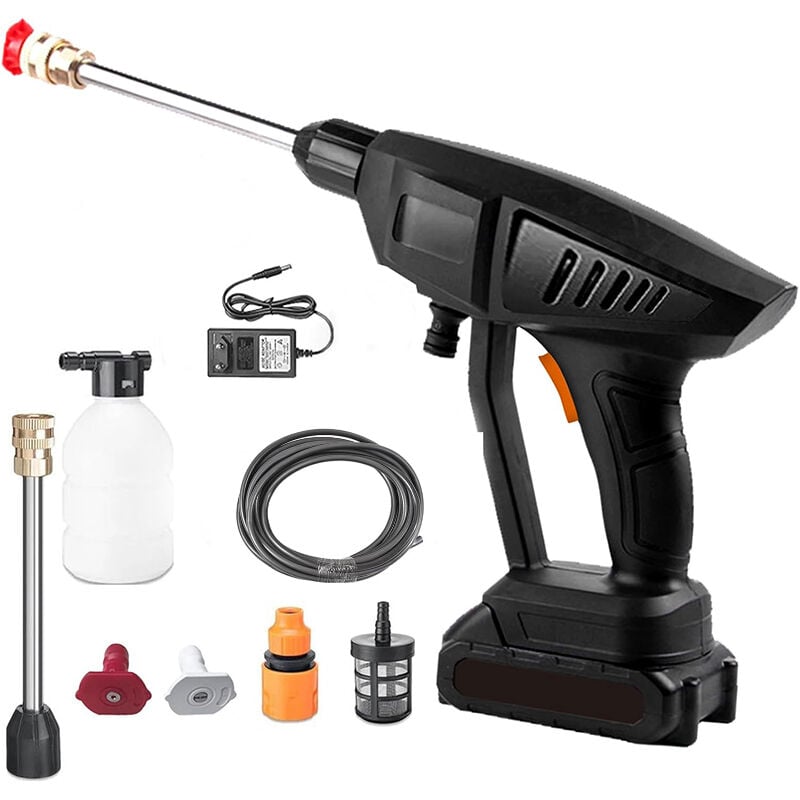 Longziming - Nettoyeur Haute Pression sans Fil, Pistolet à Eau Haute Pression, 60Bar Nettoyeur Haute Pression sur 1 Batterie, Chargeur et Tuyau de 5M