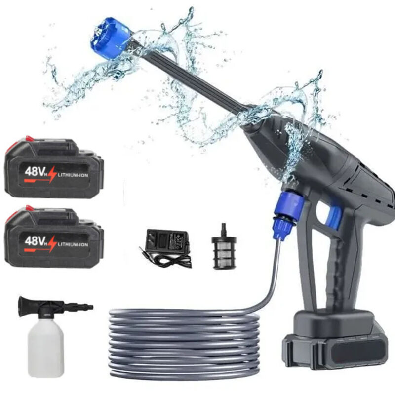 Aimoonsa - Nettoyeur Haute Pression Sans Fil - Pistolet de Lavage de Voiture - Batterie Lithium - + 2 batterie -300W