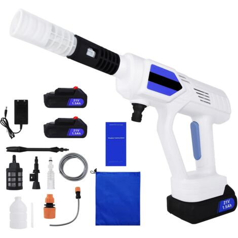 Nettoyeur Haute Pression sans fil portable, Max 30 Bar, électrique, buse réglable 180°, Batterie 21V 1,5Ah incluse, pour lavage de voiture, avec 2 batteries