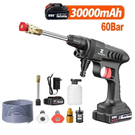 Nettoyeur haute pression sans fil pour voiture, pistolet à eau, générateur de mousse à batterie, machine à laver les voitures pour la maison(30000mAh Batterie)