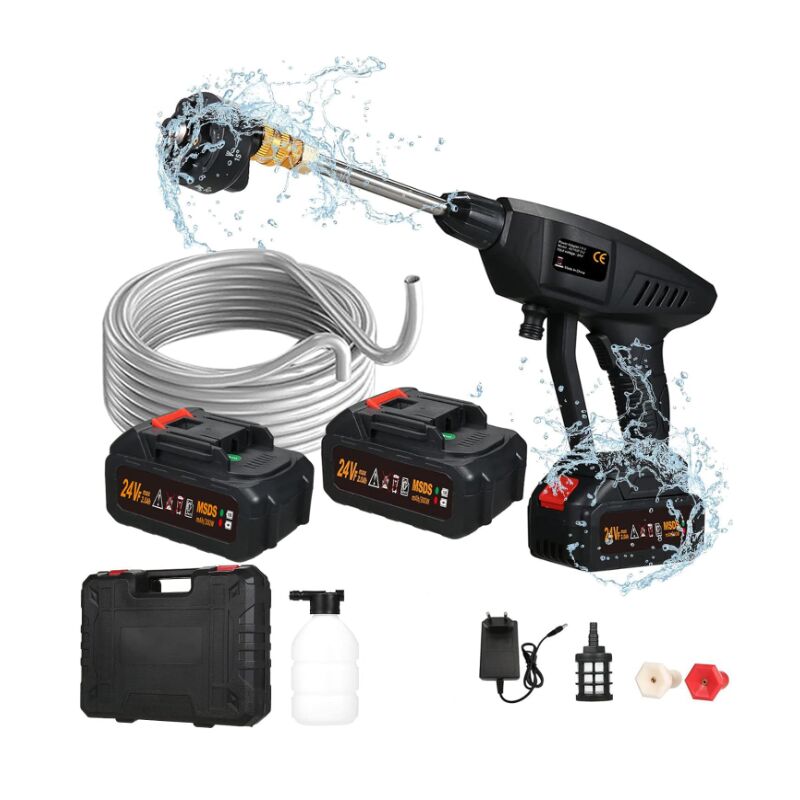 Nettoyeur Haute Pression sur Batterie, Laveuse électrique sans Fil 6 en 1 Spray 60Bar 300W Machine à Laver Haute Puissance avec Batterie Rechargeable