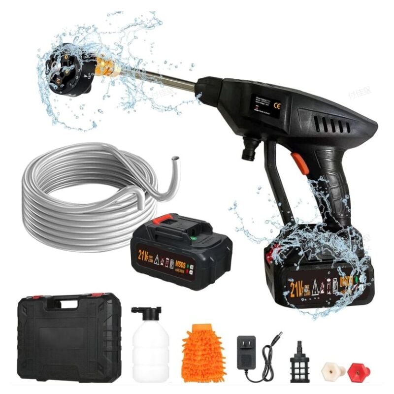Fitags - Nettoyeur Haute Pression sur Batterie, Max 870 psi Nettoyeur Haute Pression sans Fil Portable avec Accessoires, Buse Multi-Fonctions 6-en-1,