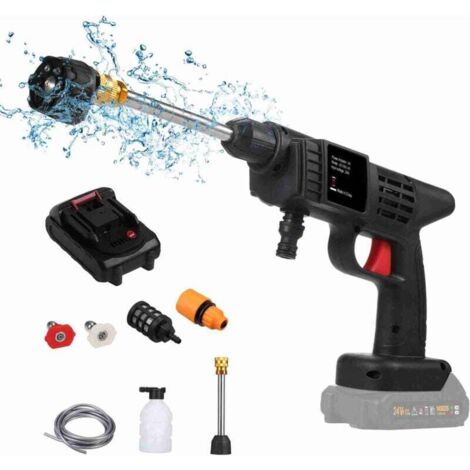 Nettoyeur Haute Pression sur Batterie, Max 870 PSI Nettoyeur Haute Pression sans Fil Portable avec Accessoires, Buse Multi-Fonctions 6-en-1, Idéal pour Voitures Maison Jardin A