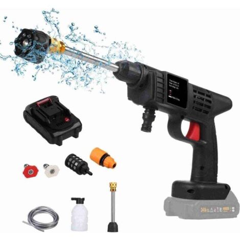 Nettoyeur Haute Pression sur Batterie, Max 870 PSI Nettoyeur Haute Pression sans Fil Portable avec Accessoires, Buse Multi-Fonctions 6-en-1, Idéal pour Voitures Maison Jardin A