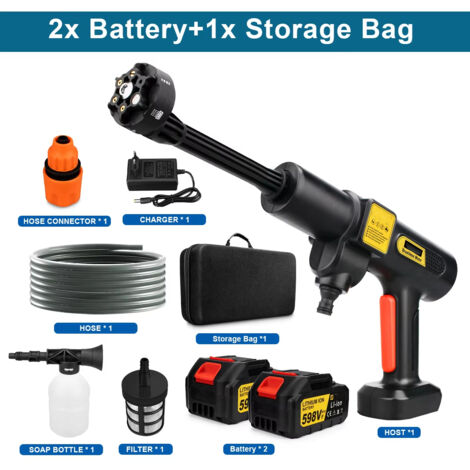 Nettoyeur HP 200 bars – 6 en 1 – Sans balais – Compatible Makita 18V – Lot 2 batteries – Voiture/jardin