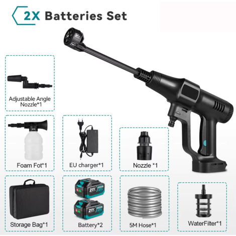 Nettoyeur HP 200 bars portable avec seau – Pistolet électrique pour jardin, batterie Makita 21V – Style 2