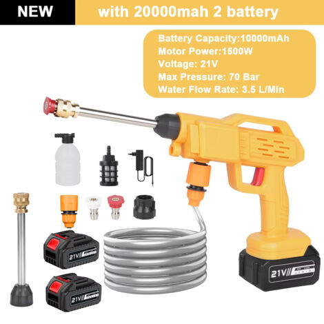 Nettoyeur HP sans fil – 200 bars – 2500 W – Batterie 21 V – Lavage voiture – Style 1 – Pistolet eau